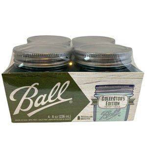 BALL Mason Jars Sealed 4-8oz Half Pint New Aqua Blue Collector's Edition